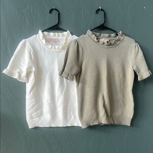 Womens Ruffled Ivory and Sage Sweaters